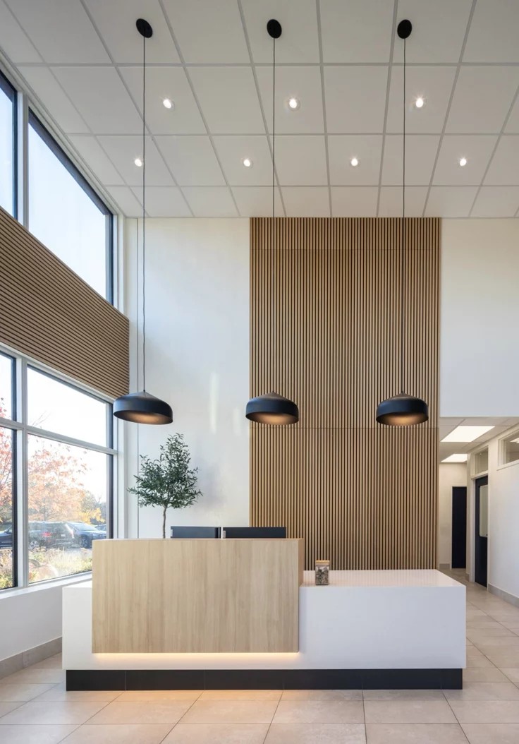 Office fit-out reception wood slat wall Gauteng