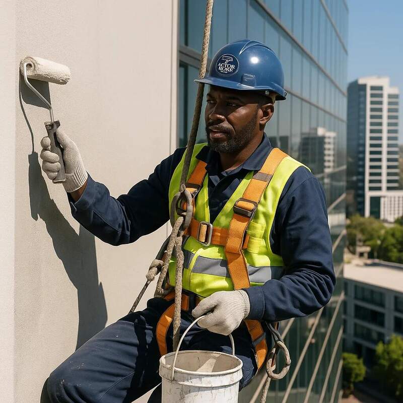 High rise body corporate painting Johannesburg painter rope access multi-storey building